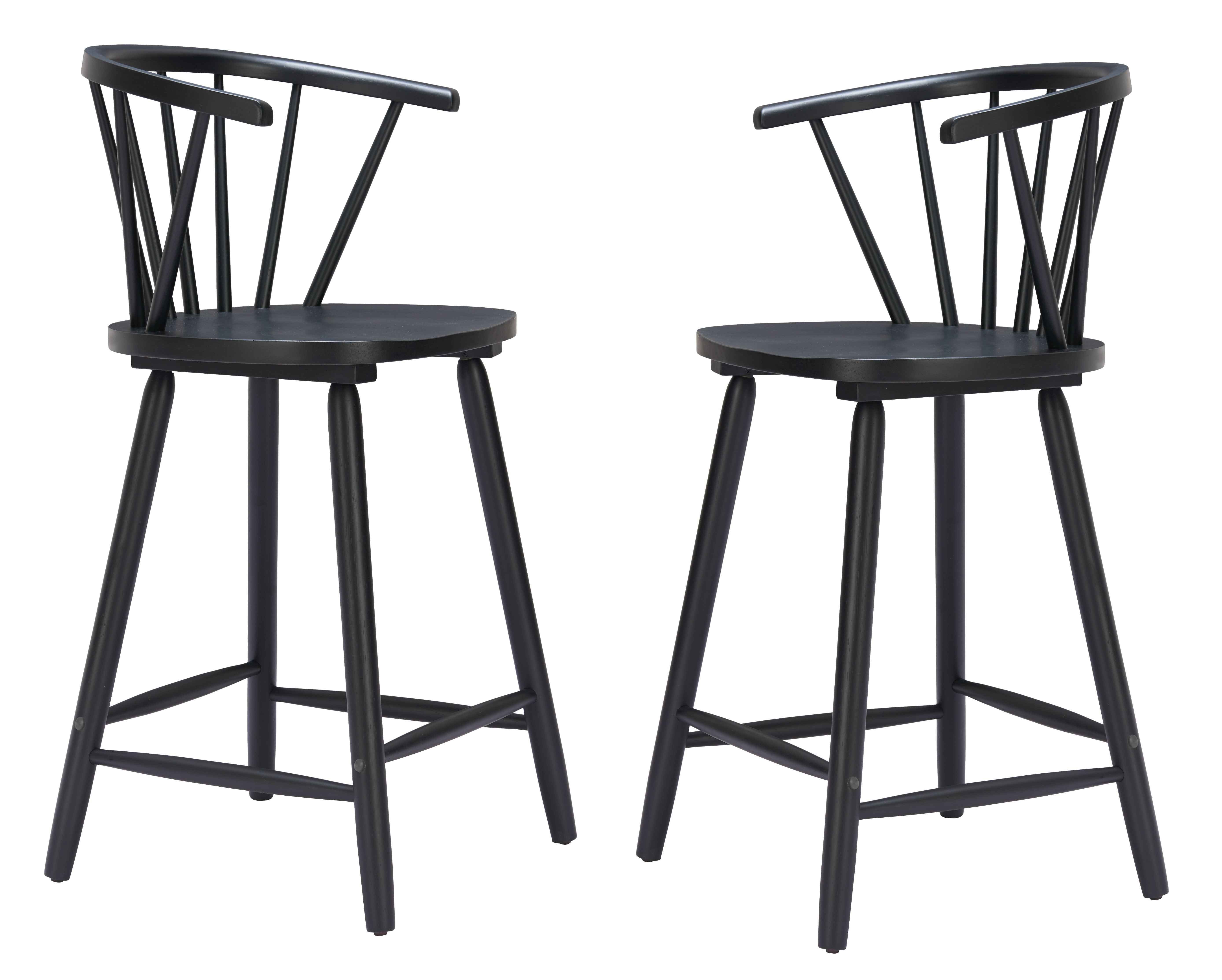 Set of Two Black Solid Wood Low Back Bar Chairs