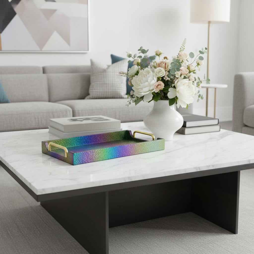 16" Rainbow Handmade Serving Tray With Handles