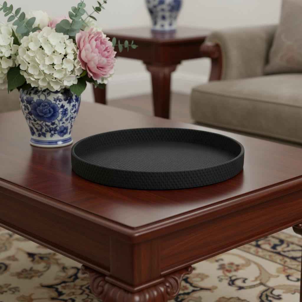 15" Black Handmade Round Serving Tray