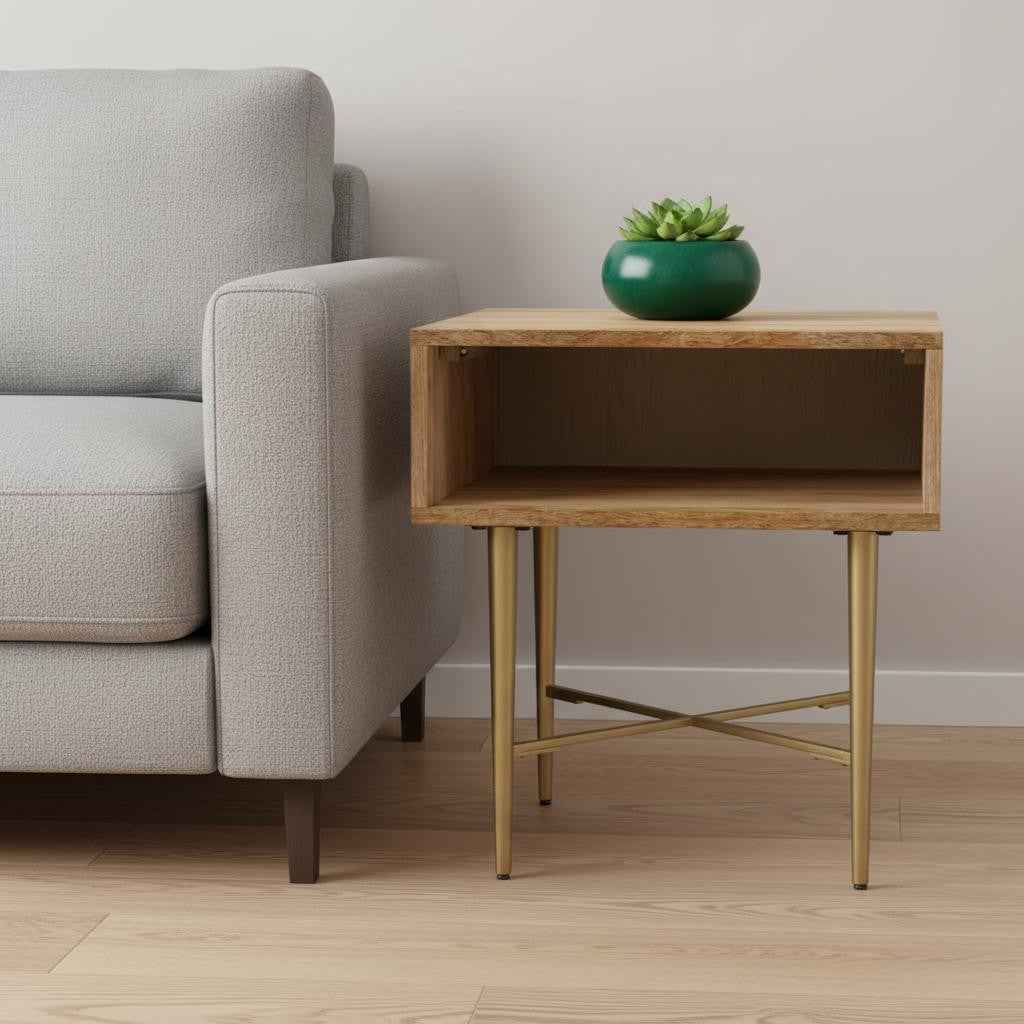 22" Natural Metal Square End Table