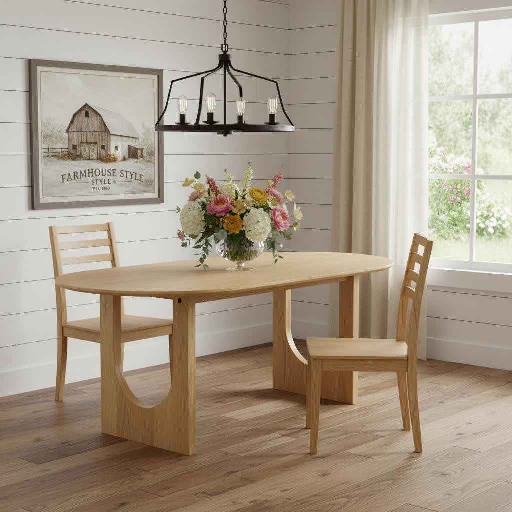 79" Natural Solid Wood Mirrored Double Pedestal Base Oval Dining Table