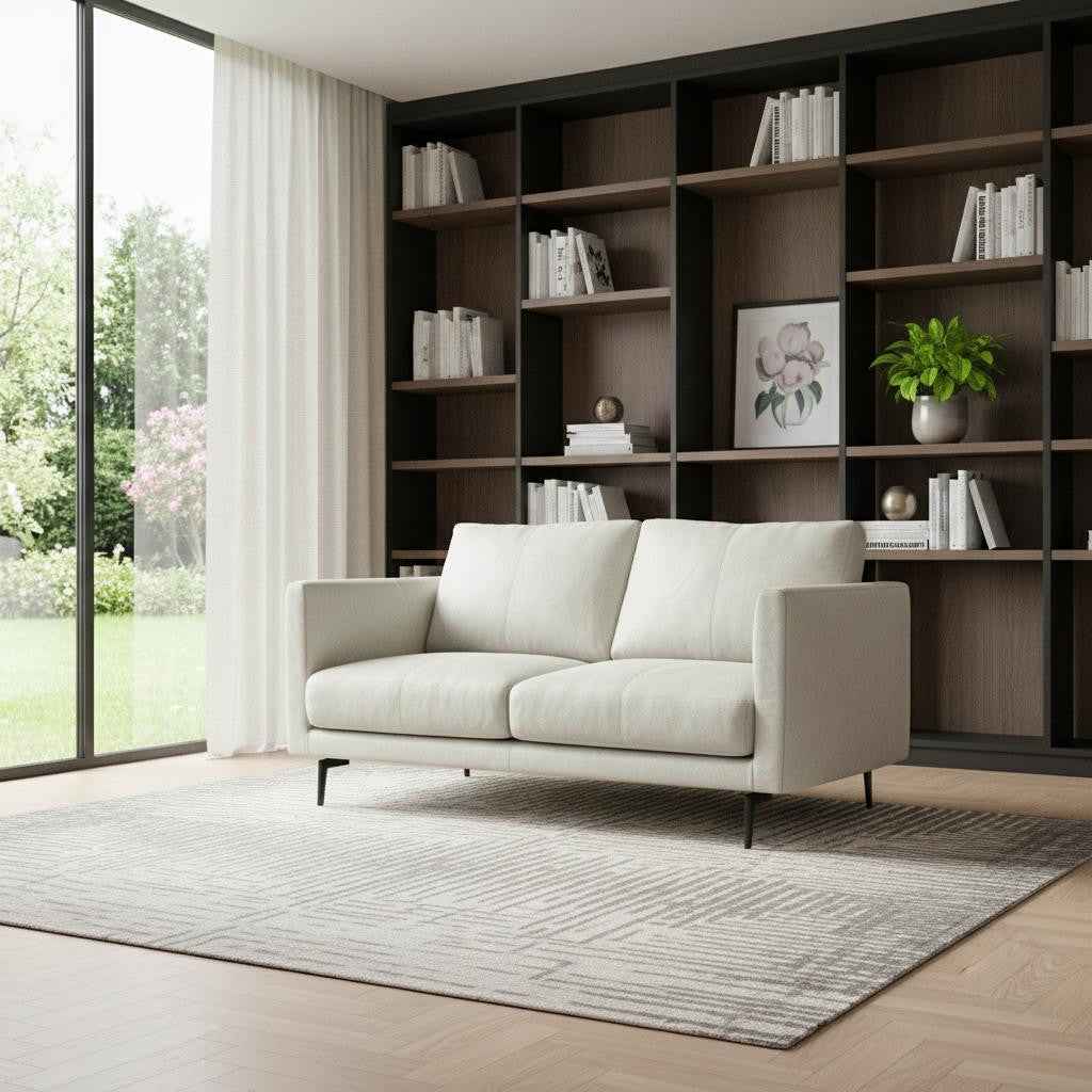 60" Gray Leather Sofa With Black Legs