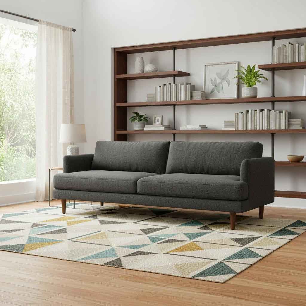 90" Gray Fabric Sofa With Brown Legs