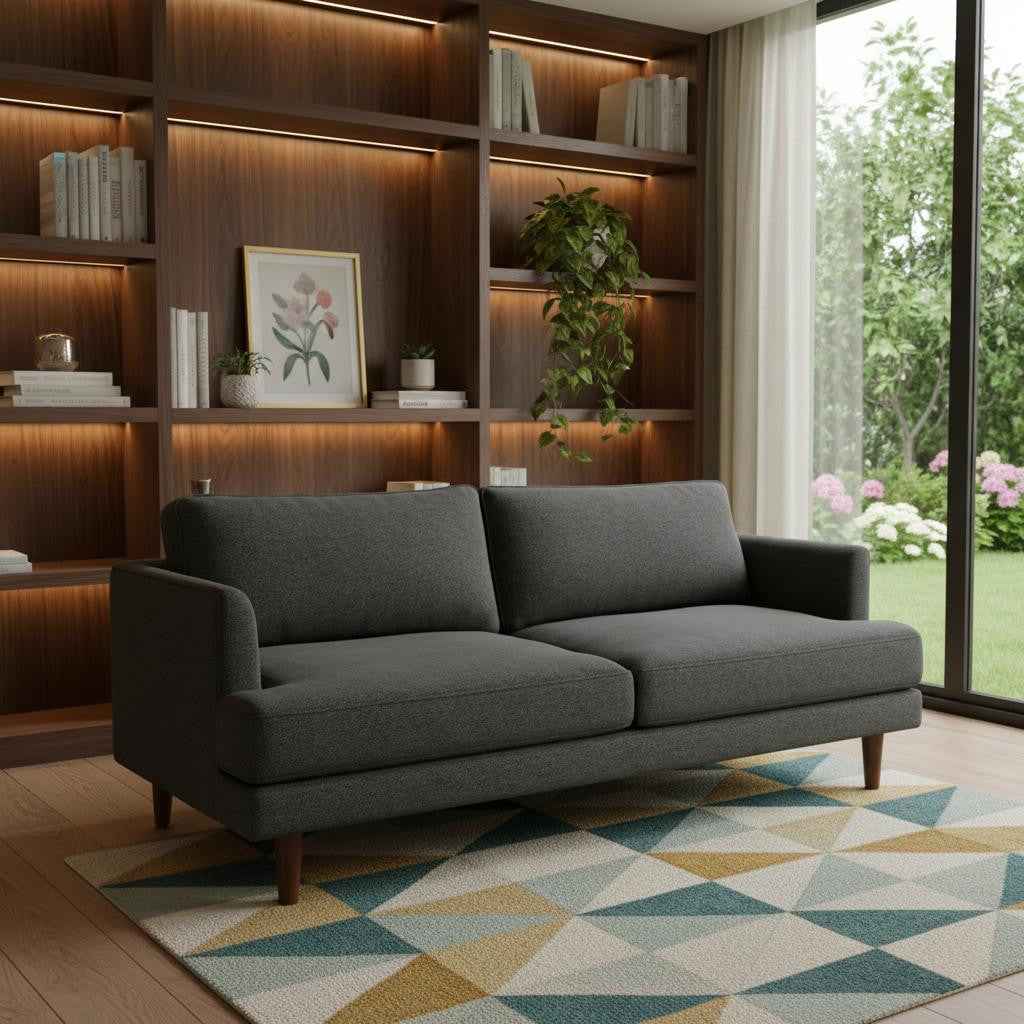 76" Gray Fabric Sofa With Brown Legs