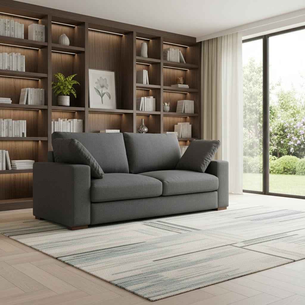 78" Gray Fabric Sofa With Brown Legs