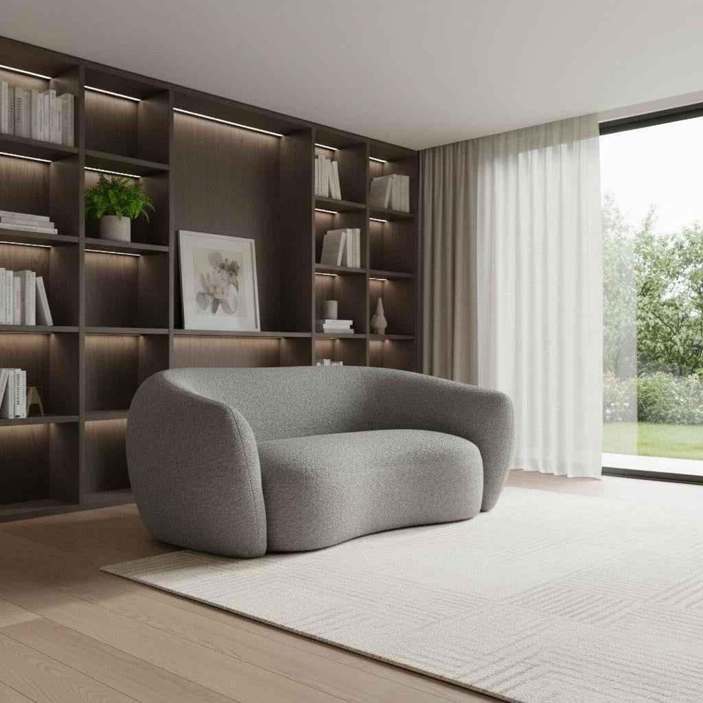 69" Gray Fabric Sofa With Walnut Legs