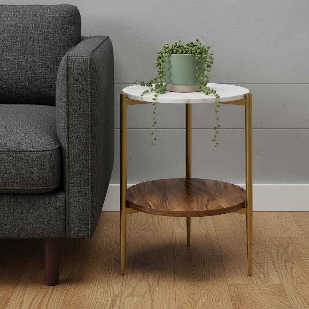 23" White Iron Round End Table