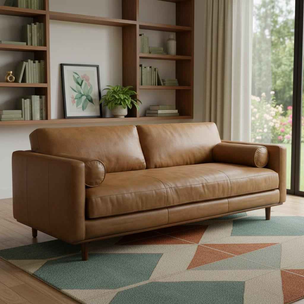 89" Brown Leather Sofa