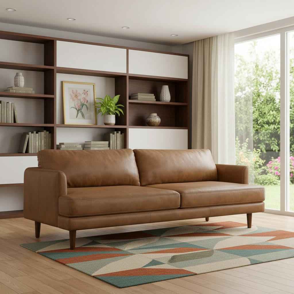 90" Brown Leather Sofa