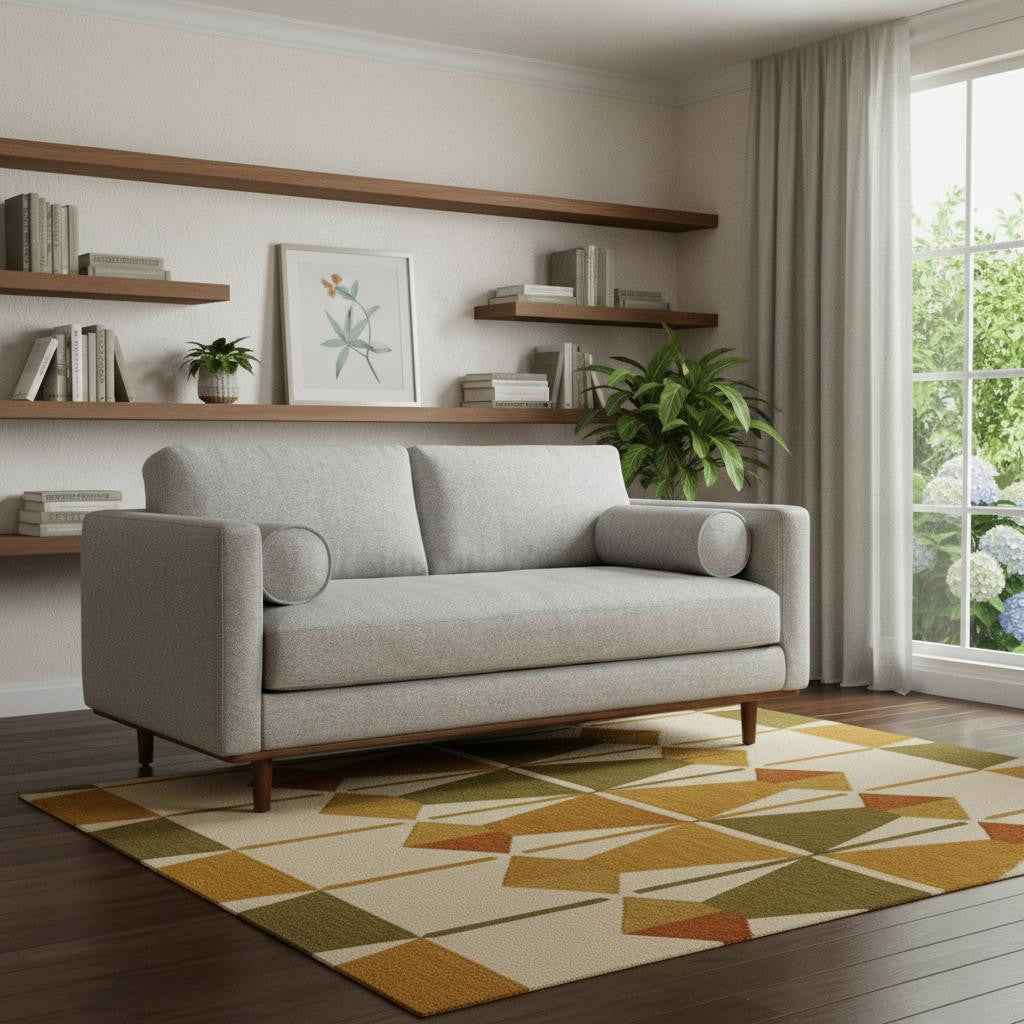 72" Gray Fabric Sofa With Brown Legs