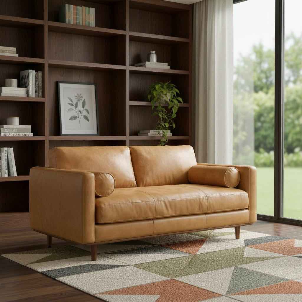 72" Sienna Leather Sofa With Brown Legs