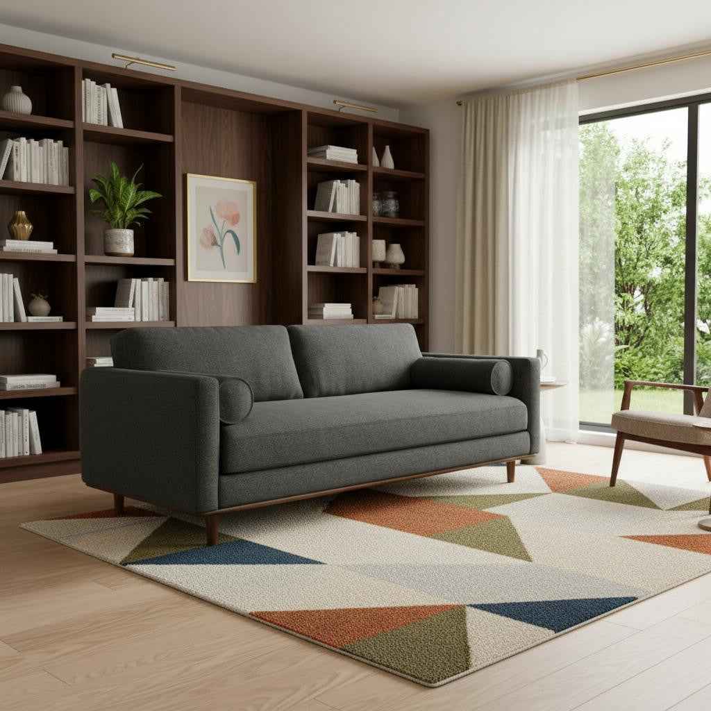 89" Gray Fabric Sofa With Brown Legs