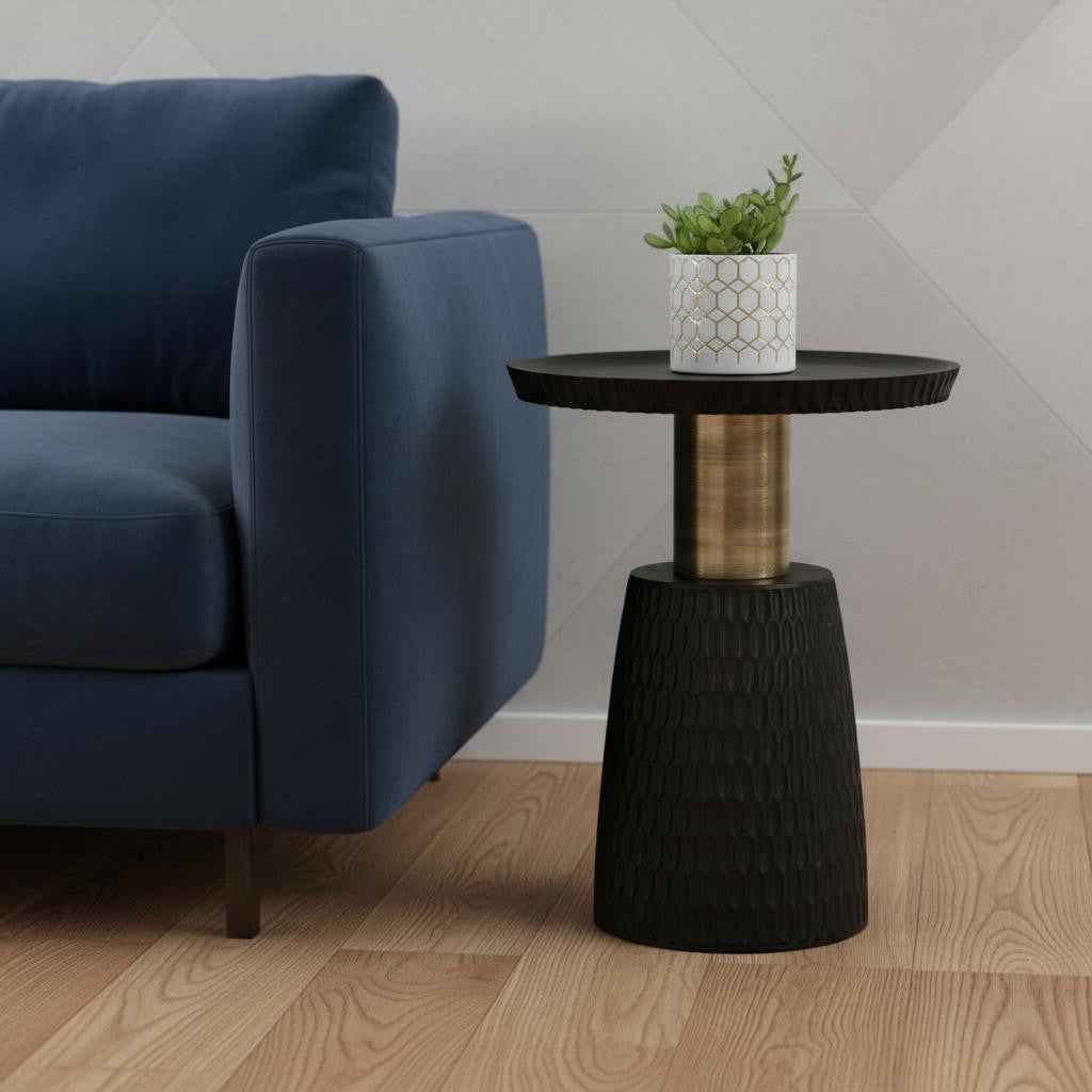 20" Black Metal Round End Table