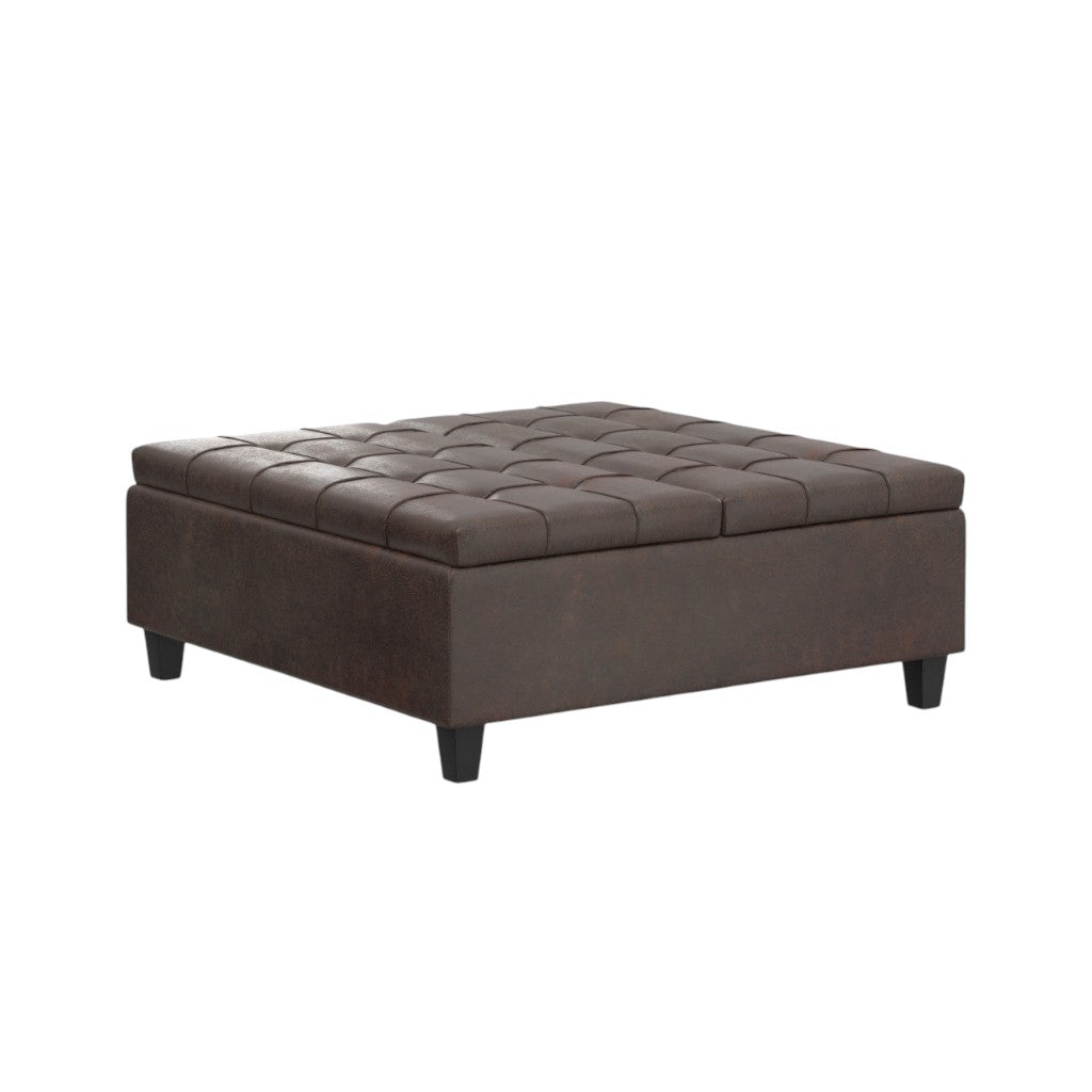 40" Brown Leather Cocktail Ottoman With Storage