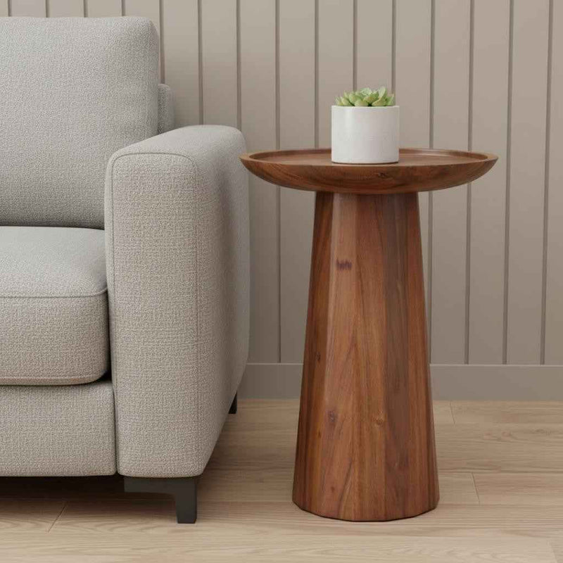 19" Cream Solid Wood Round End Table