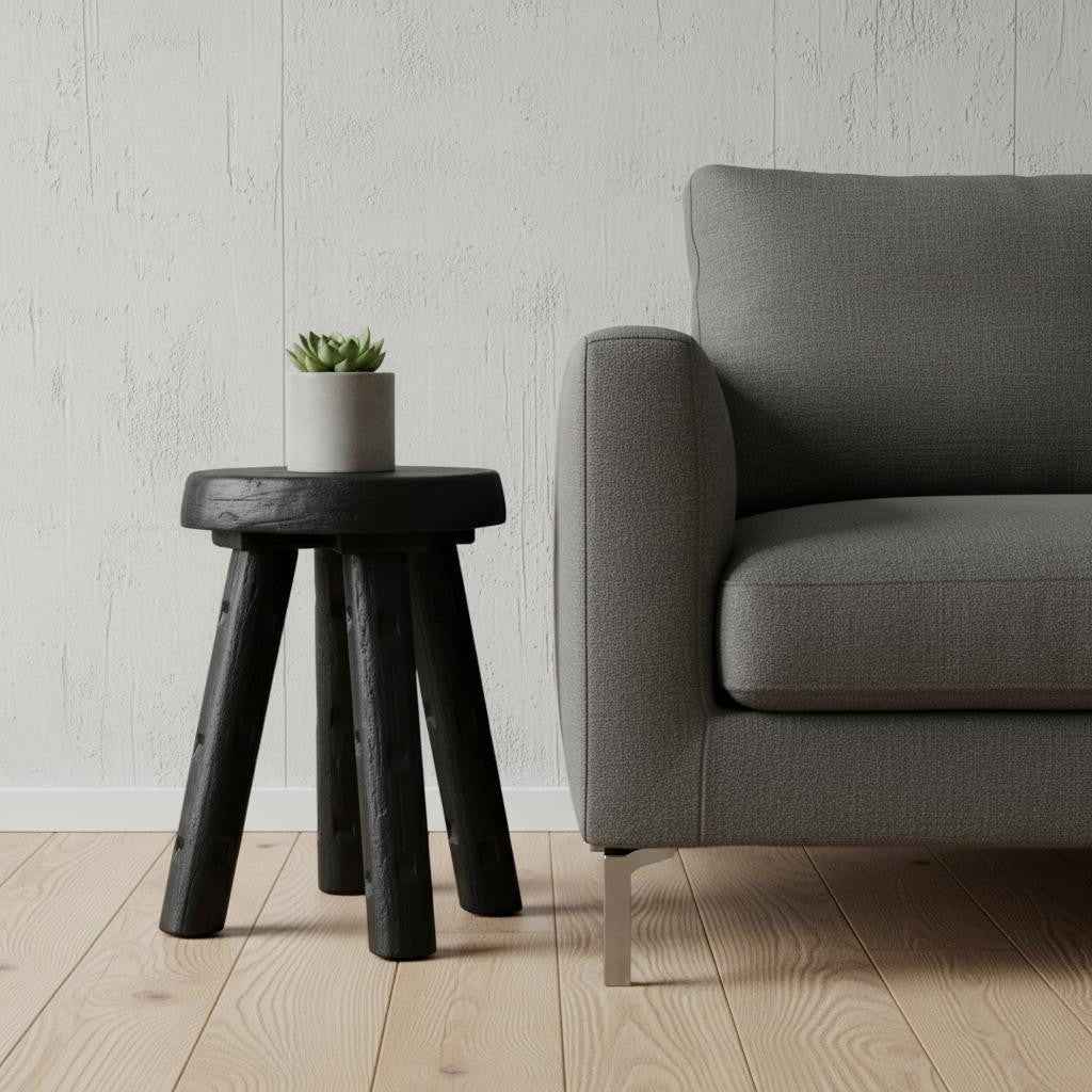 19" Black Solid Wood Round End Table