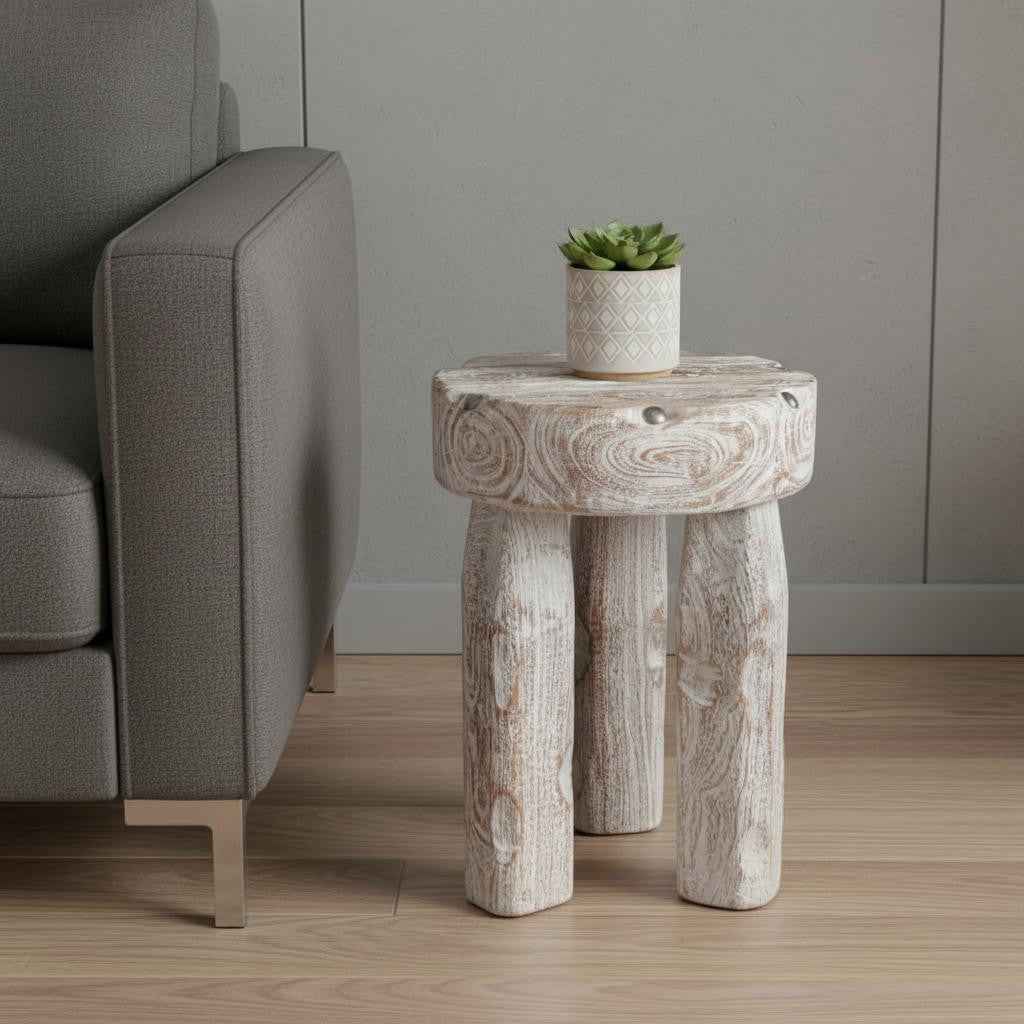 19" White Solid Wood Round End Table