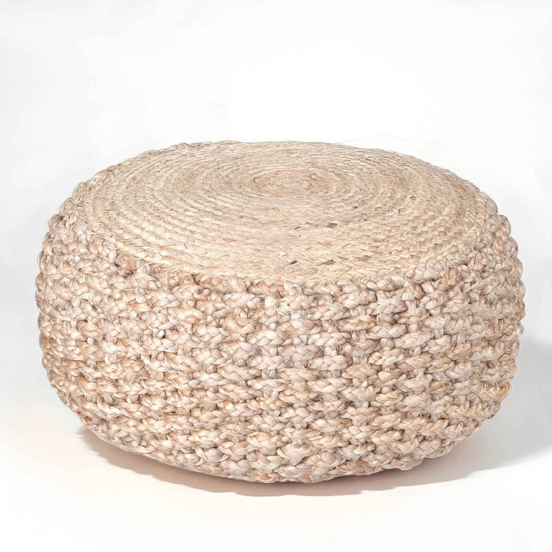 20" Tan Round Geometric Pouf Ottoman