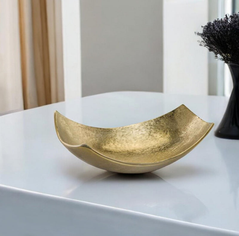 13" Gold Aluminum Modern Scoop Centerpiece Bowl - Kitchen & Dining