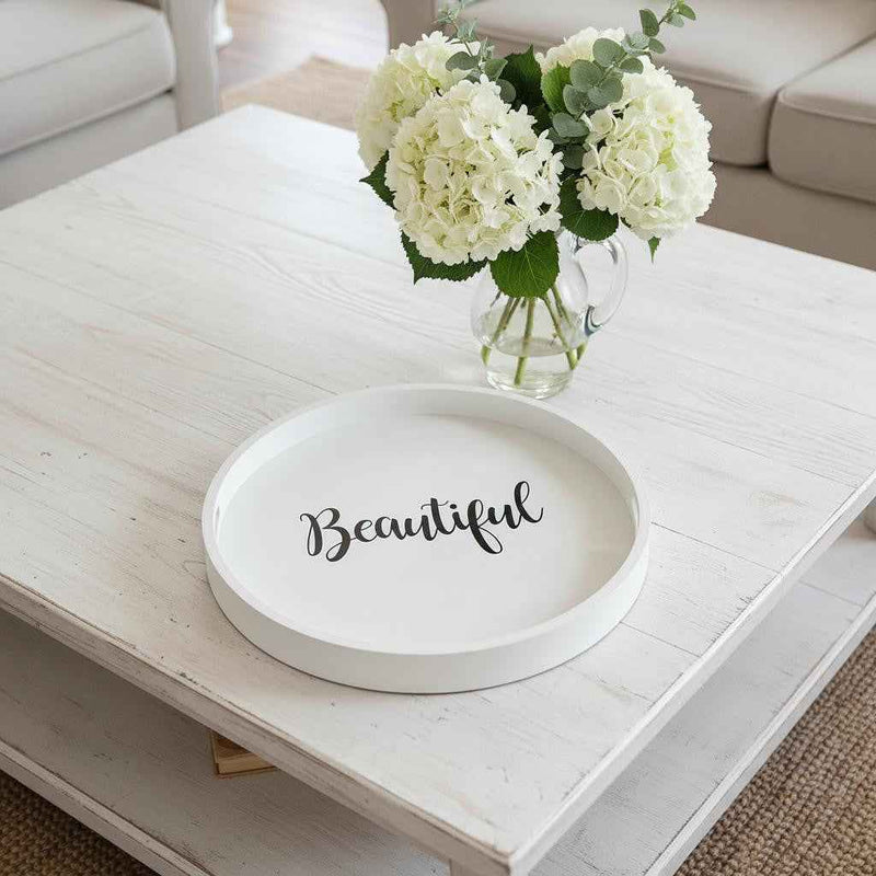 14" Gray And Black Beautiful Round Serving Tray With Handles