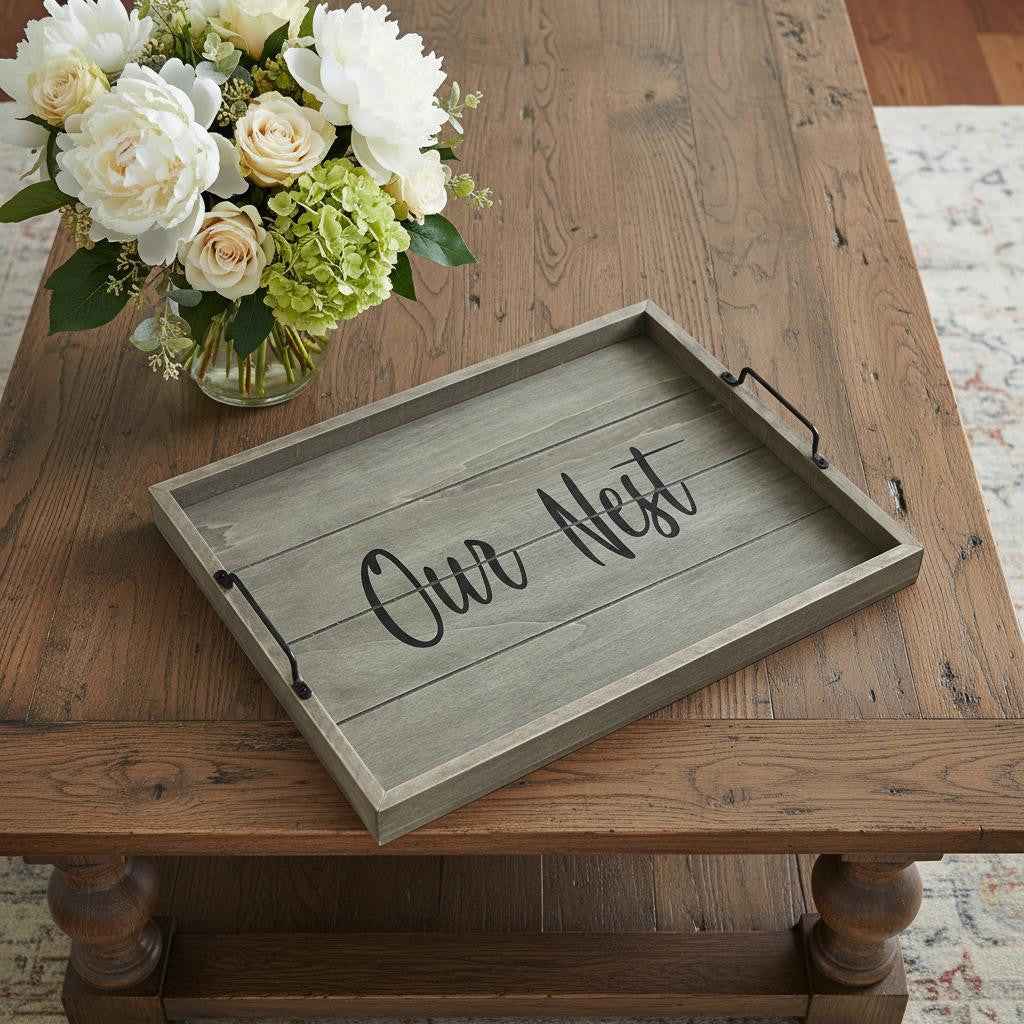 12" Gray Serving Tray With Handles