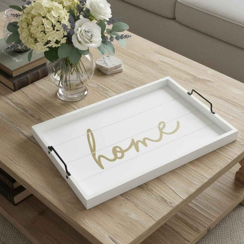 12" White Serving Tray With Handles