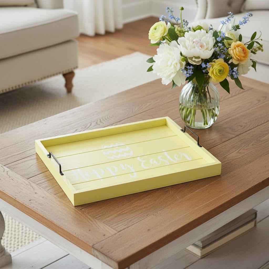 12" Yellow Serving Tray With Handles