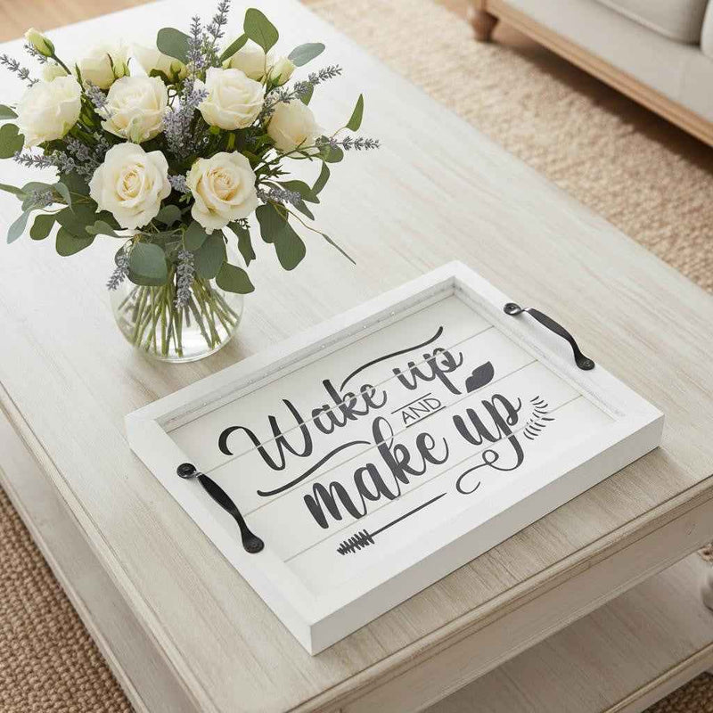 12" White Serving Tray With Handles