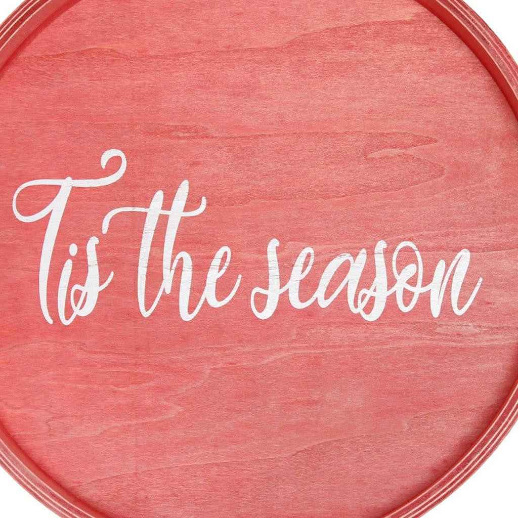 14" Red Oval Serving Tray With Handles