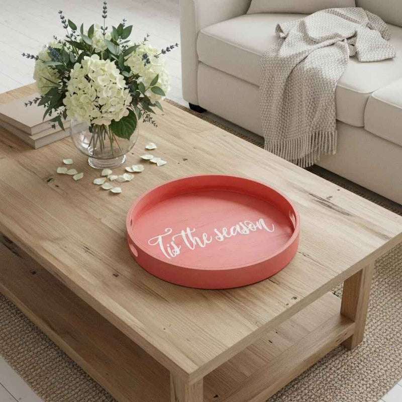 14" Red Oval Serving Tray With Handles