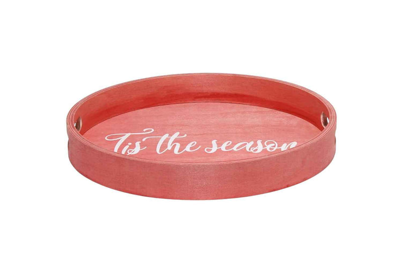 14" Red Oval Serving Tray With Handles