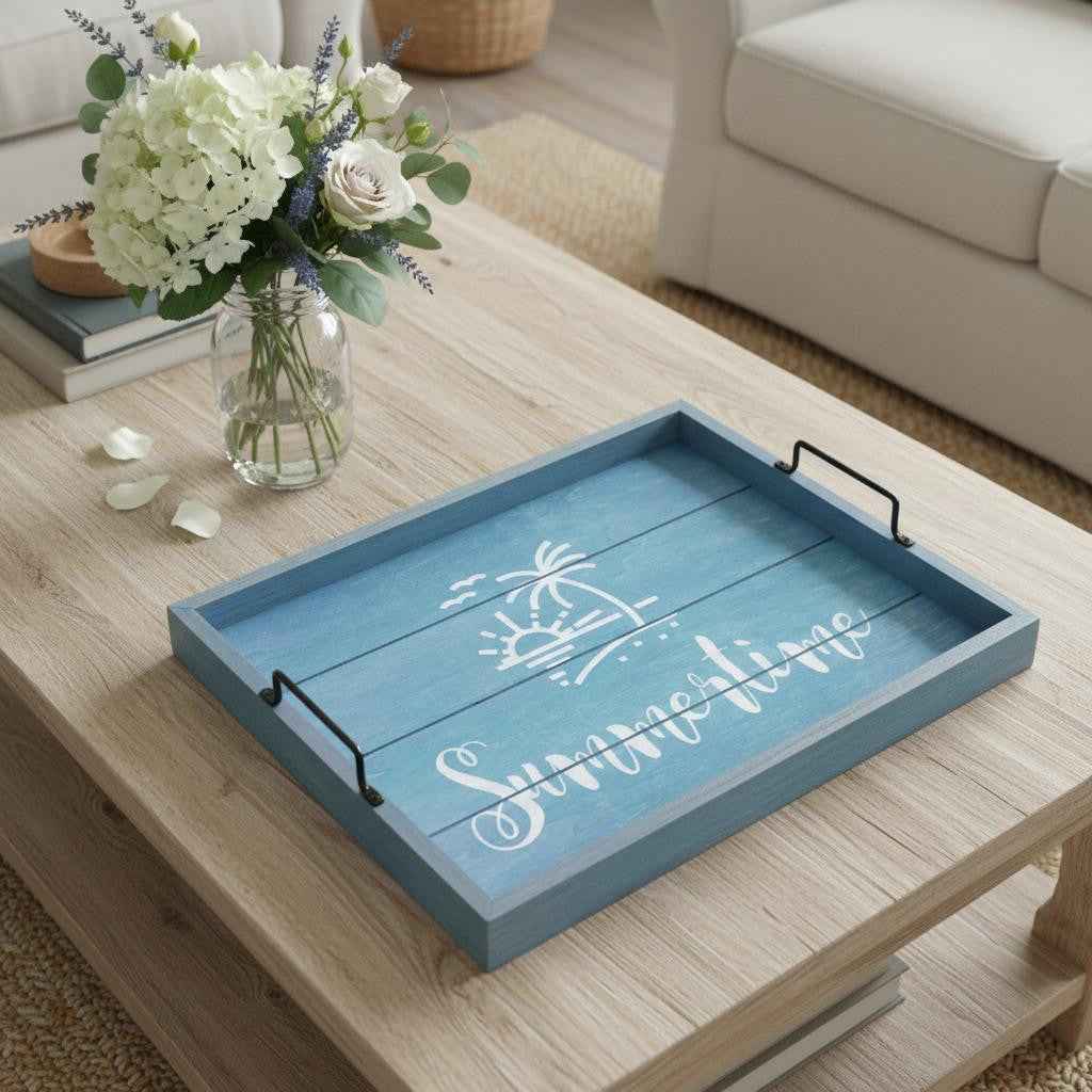 12" Blue Serving Tray With Handles