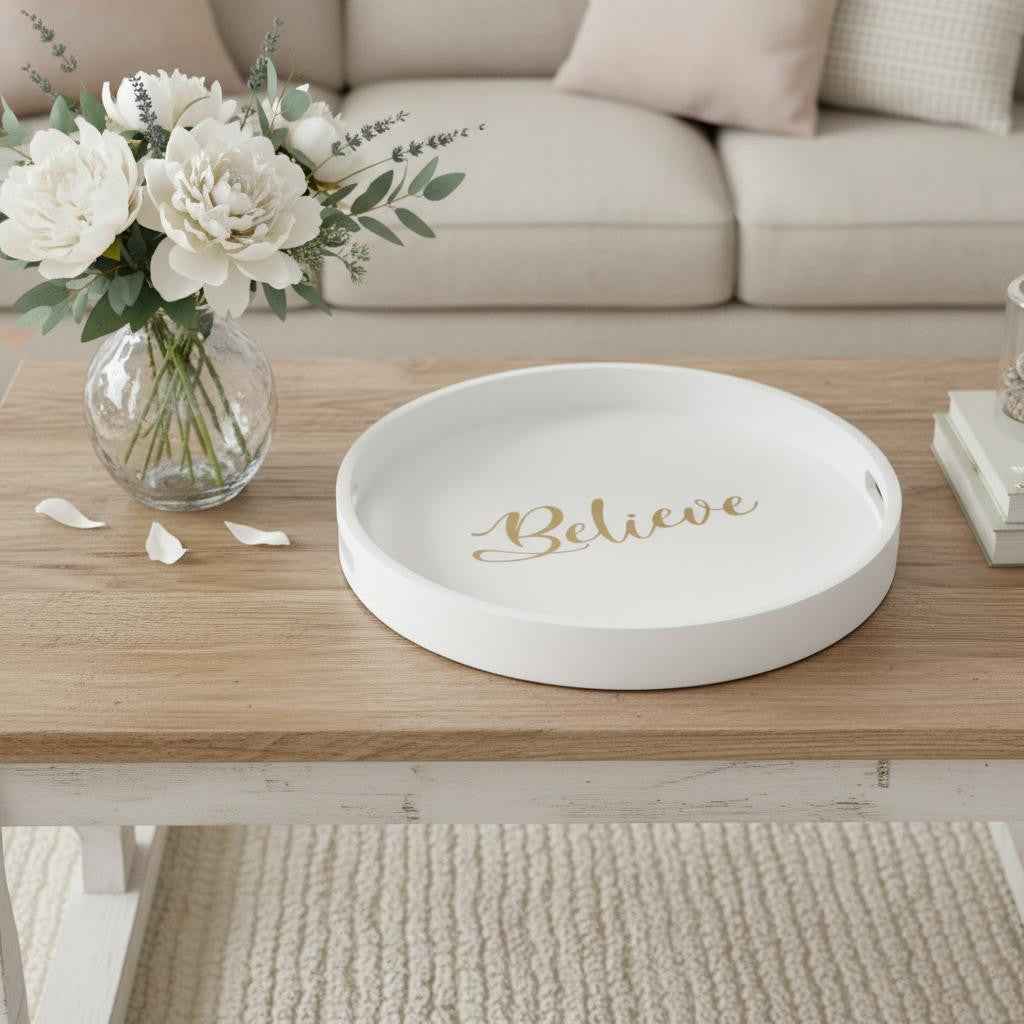 14" White Oval Serving Tray With Handles