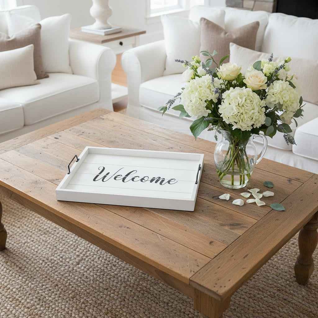 12" White Serving Tray With Handles