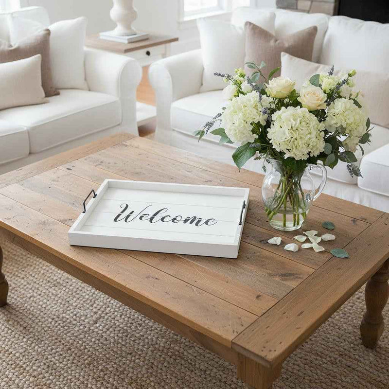 12" White Serving Tray With Handles