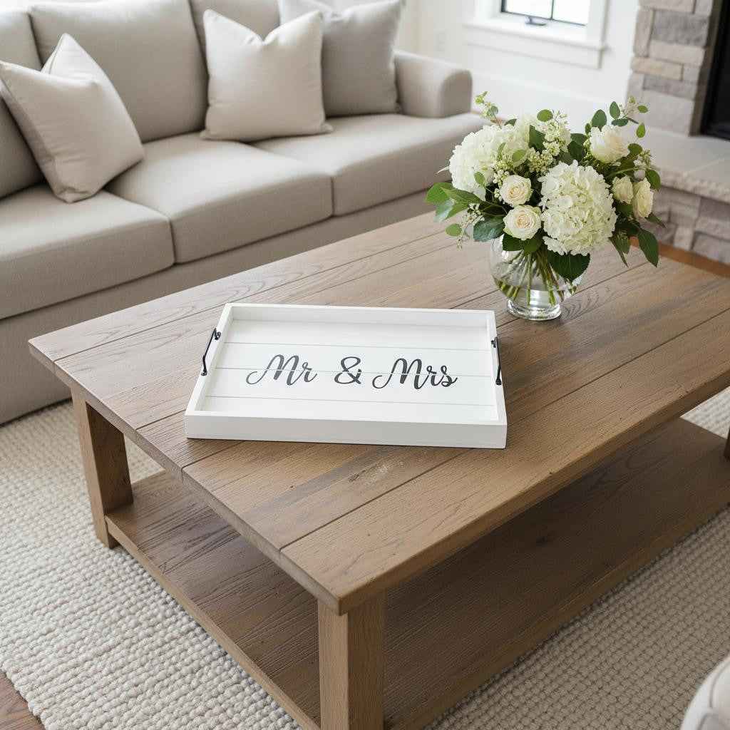 12" White Serving Tray With Handles