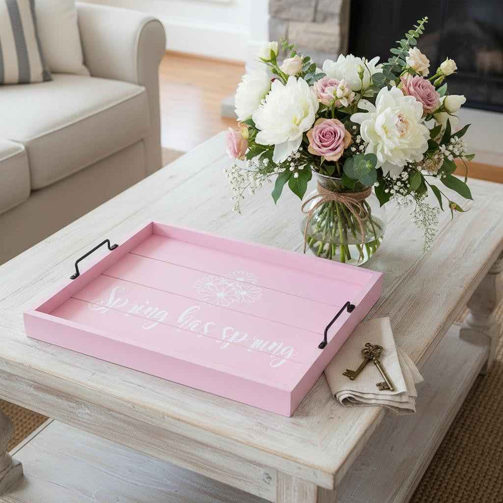 12" Light Pink Serving Tray With Handles