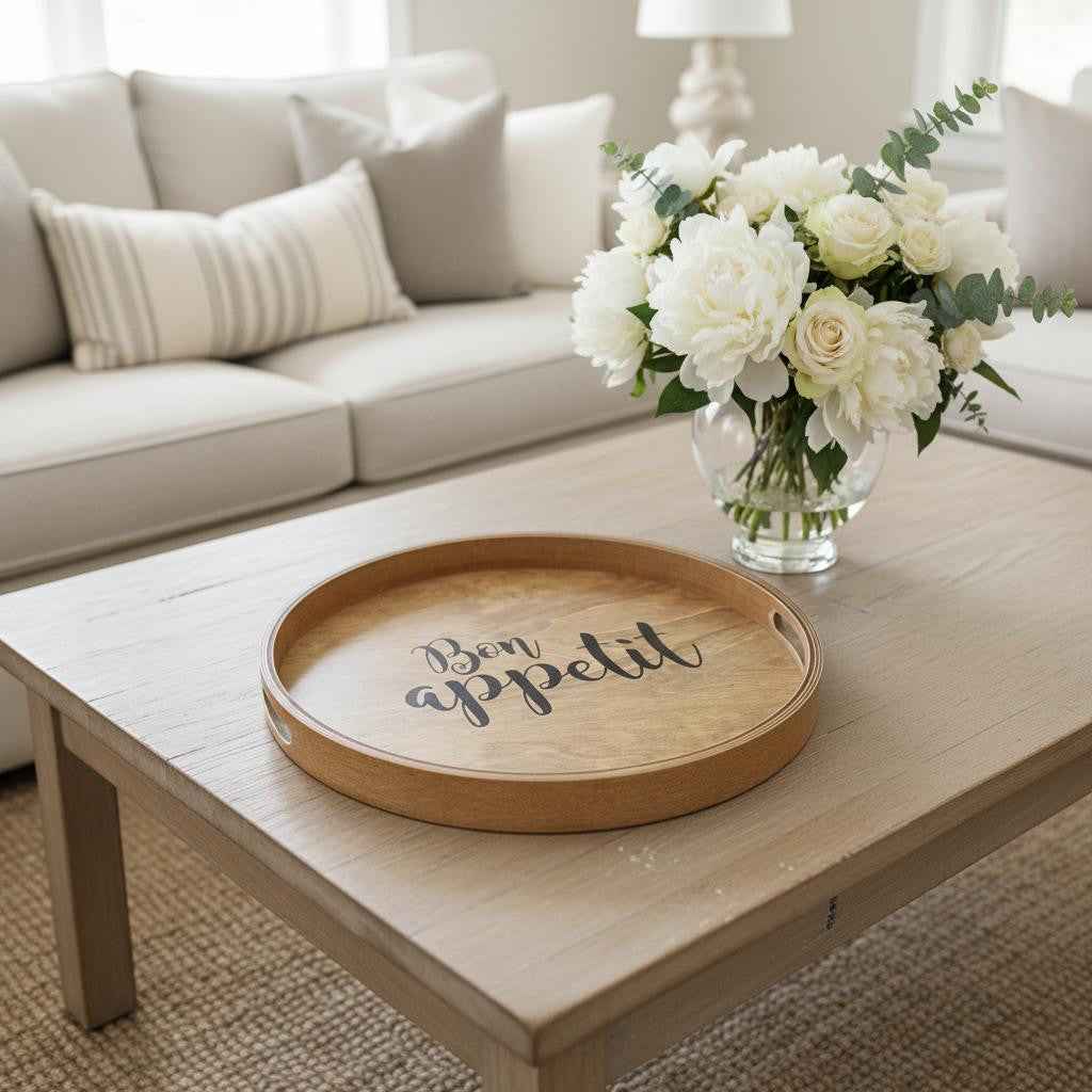 14" Natural Oval Serving Tray With Handles