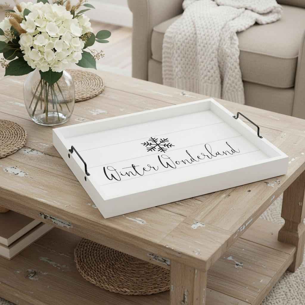 12" White Serving Tray With Handles