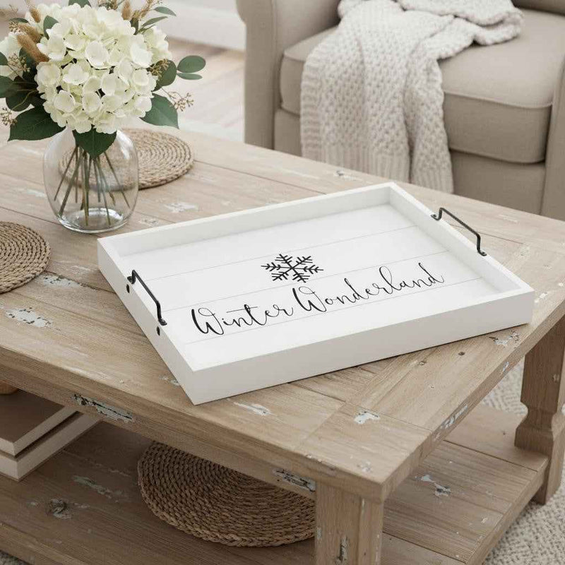 12" White Serving Tray With Handles