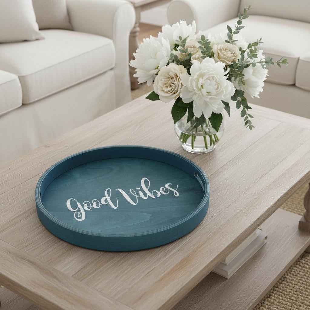 14" Blue Oval Serving Tray With Handles