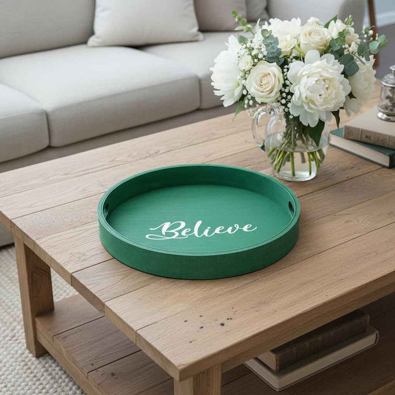 14" Green Oval Serving Tray With Handles