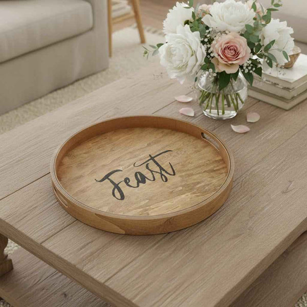 14" Natural Oval Serving Tray With Handles