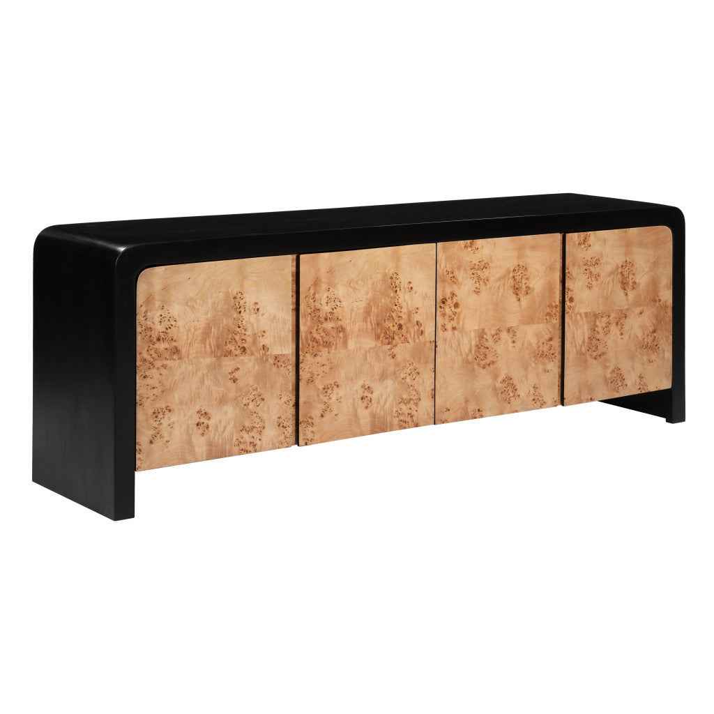 67" Black And Natural Solid Wood Sideboard with Four Doors