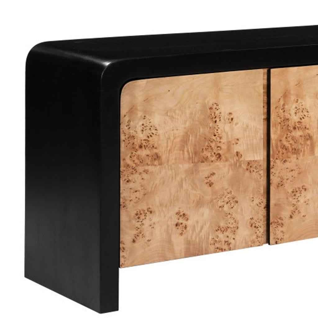 67" Black And Natural Solid Wood Sideboard with Four Doors