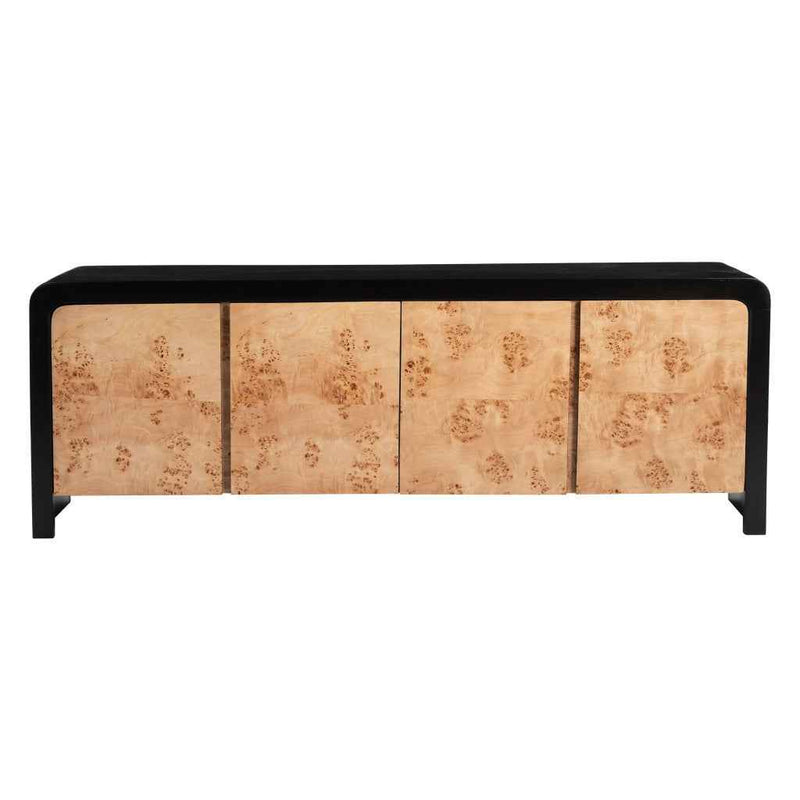67" Black And Natural Solid Wood Sideboard with Four Doors