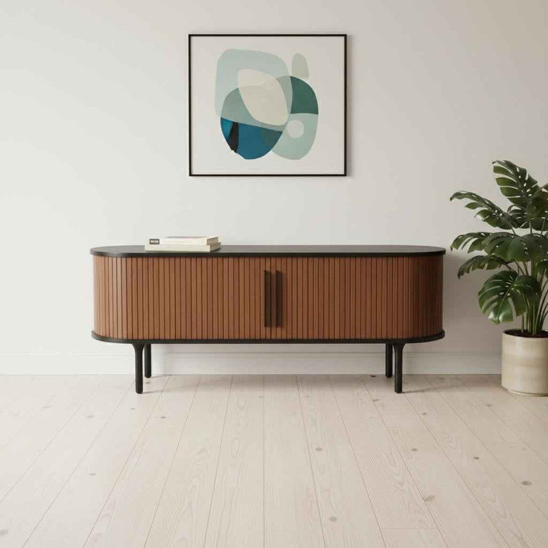 60" Black Solid Wood Oval Solid Console Table With Shelf