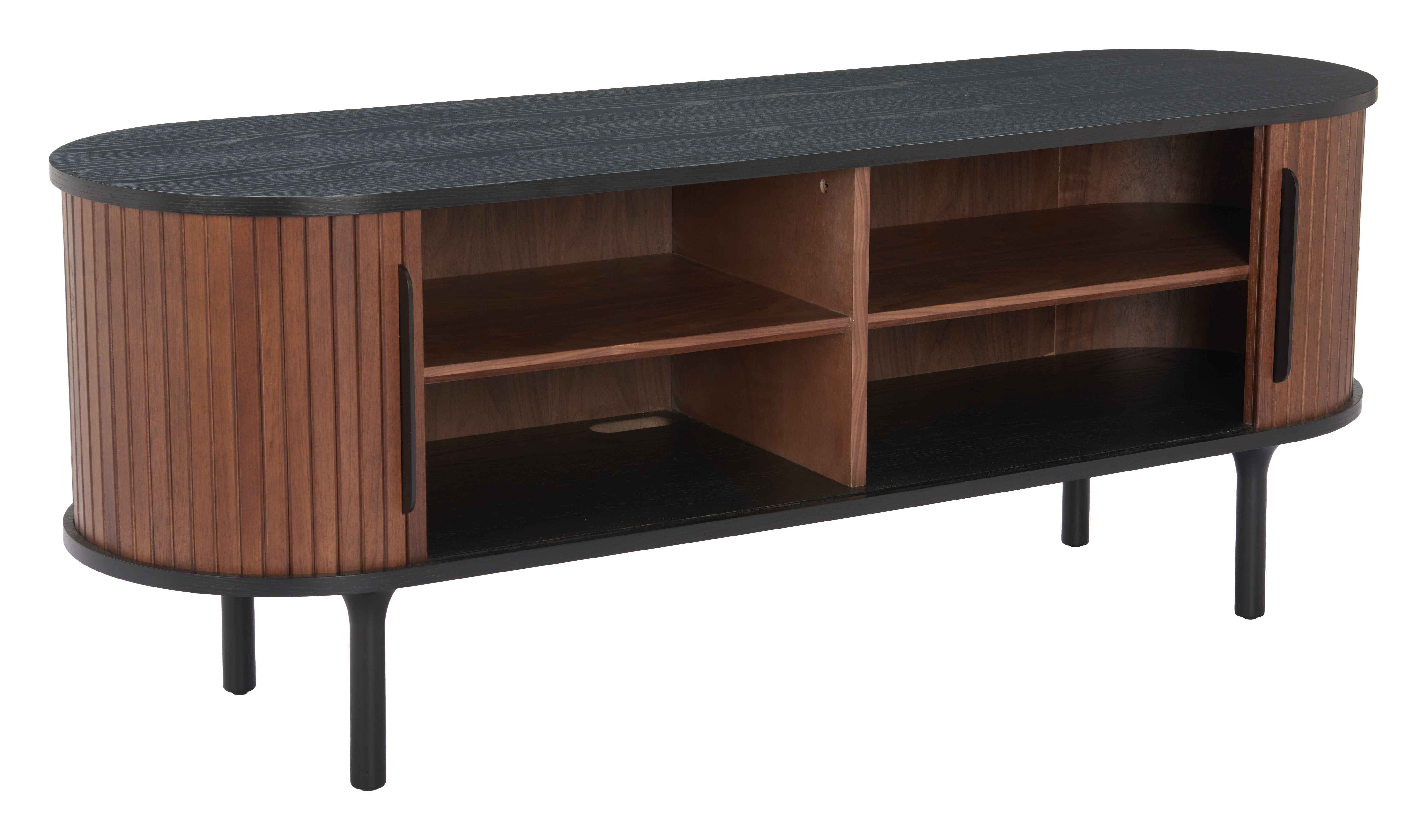 60" Black Solid Wood Oval Solid Console Table With Shelf