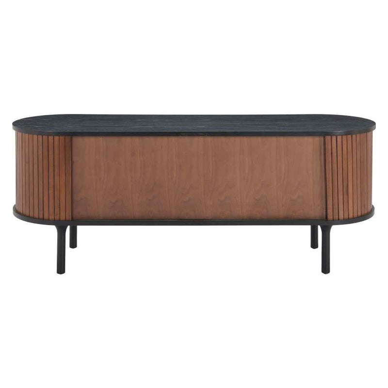 60" Black Solid Wood Oval Solid Console Table With Shelf
