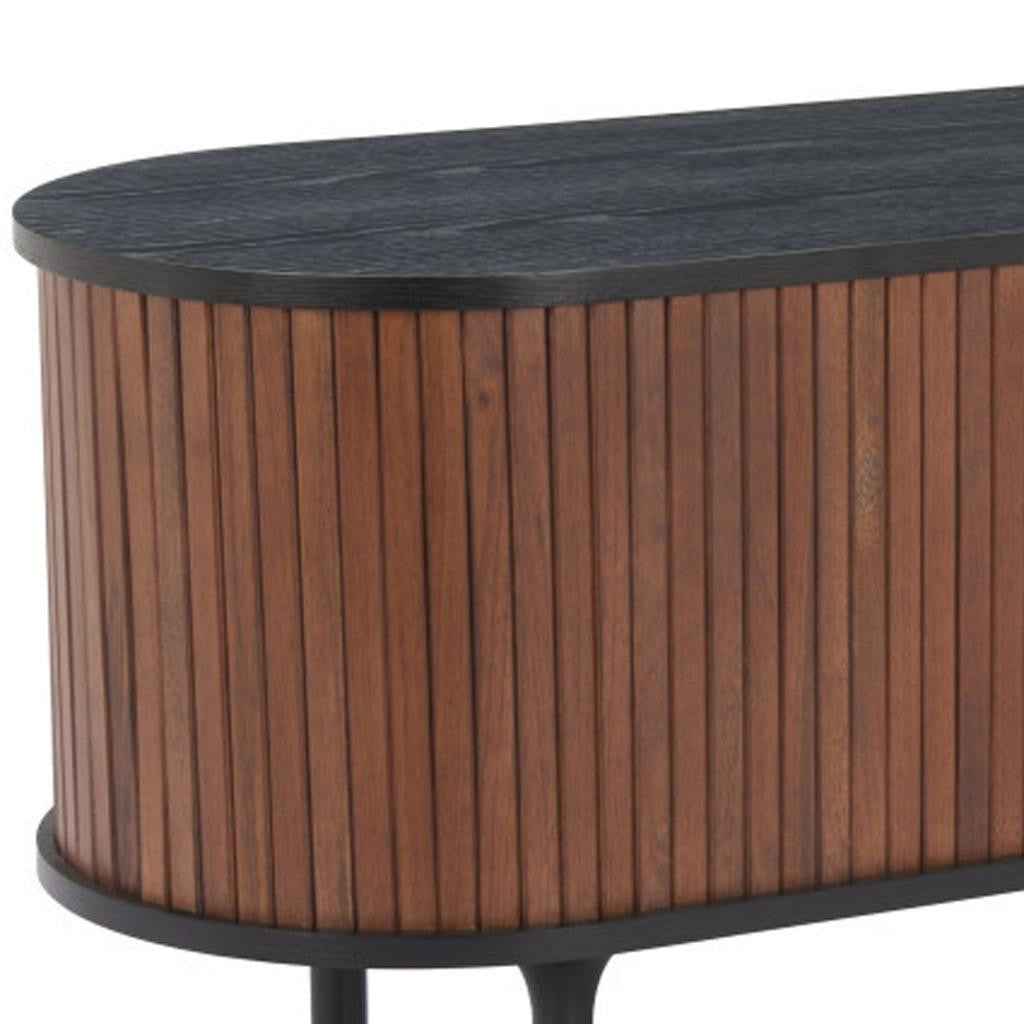 60" Black Solid Wood Oval Solid Console Table With Shelf